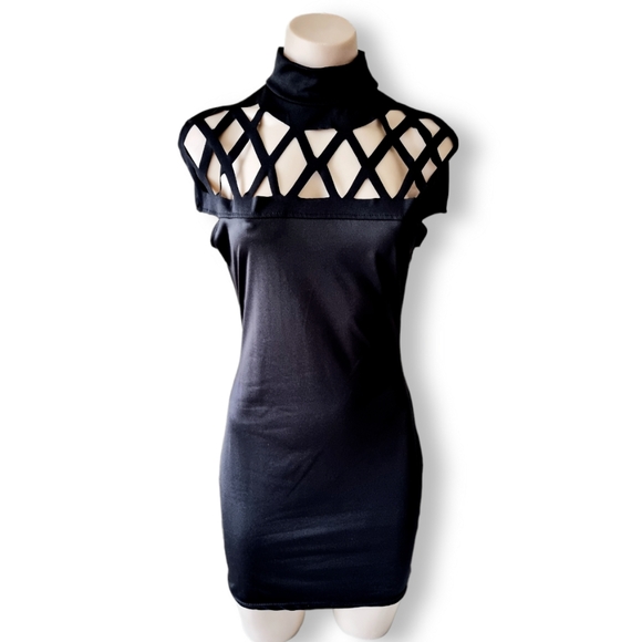 Dresses & Skirts - Black, high neck, choker neck + cut out short/mini dress fits AU 6 8 10 12